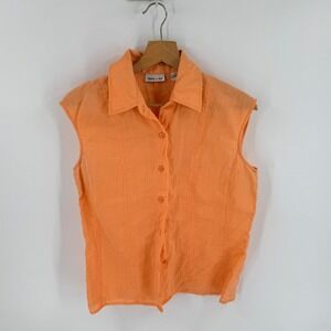 TOTO n KO Sleeveless Button Down Orange Size 8 Linen Summer Coastal Minimalist